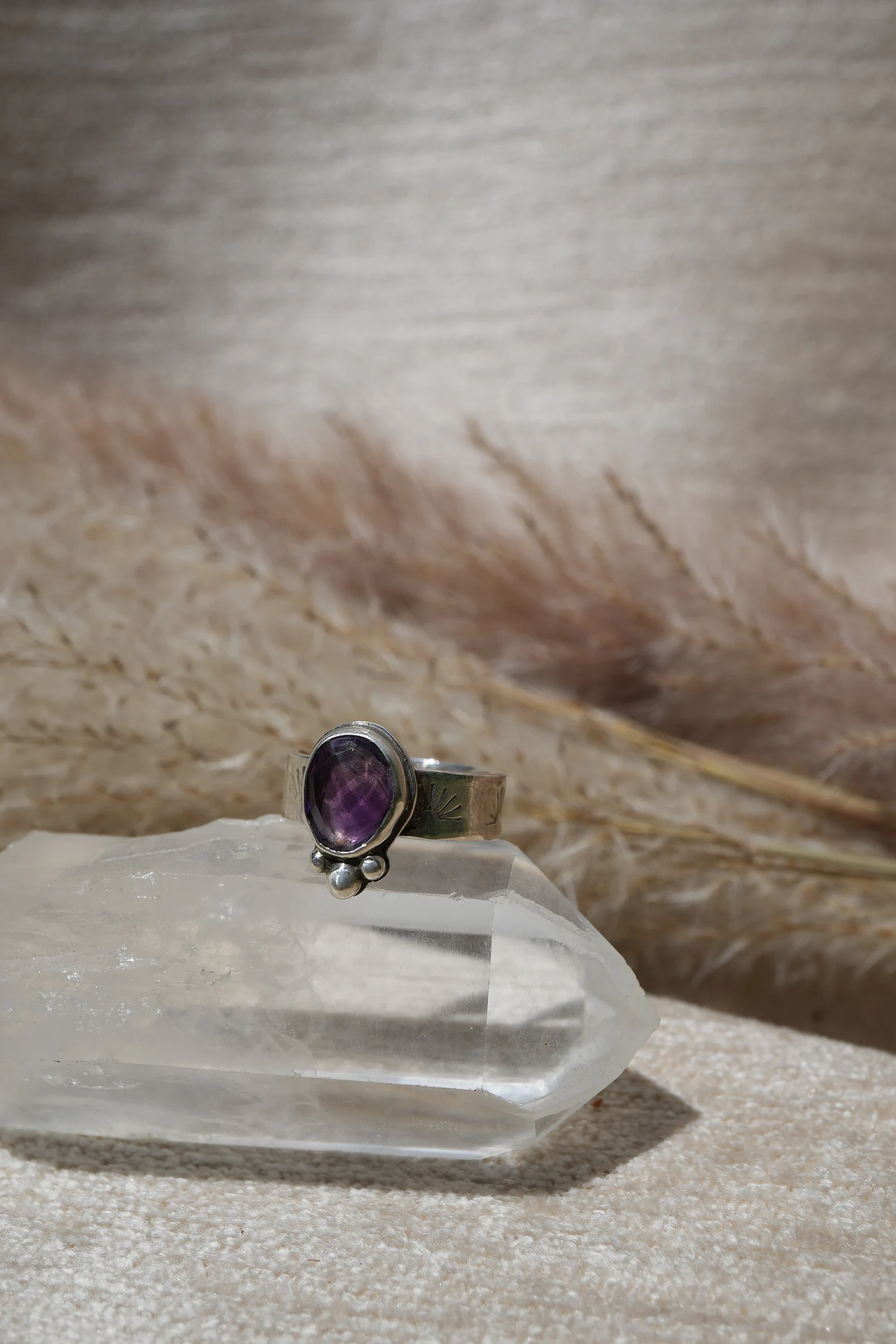 Sterling Silver Amethyst Faceted Ring || Aquarius February Birthstone || Rose Cut Amethyst Stone || Sterling Silver Ring || Bohemian Ring