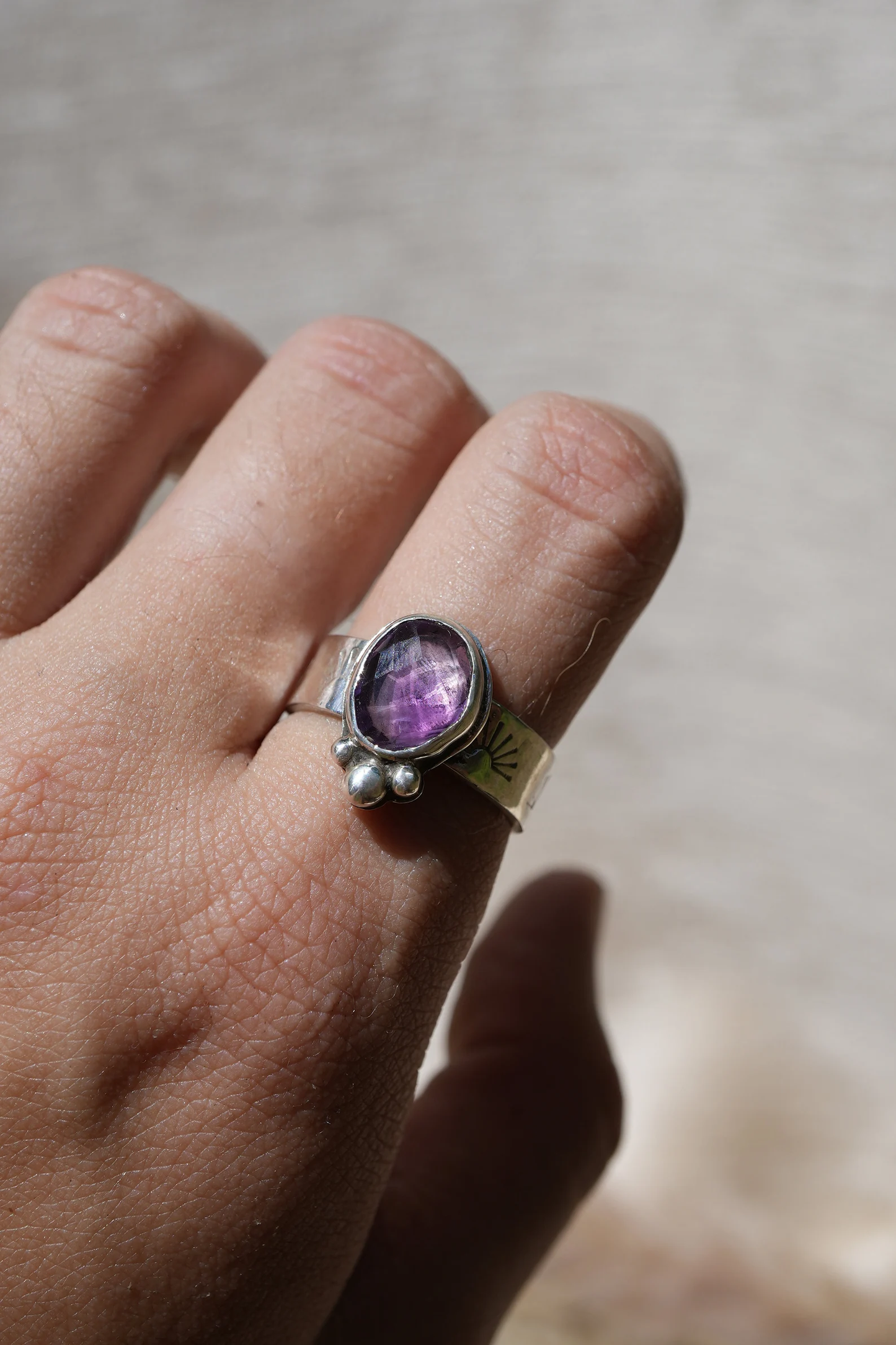 Sterling Silver Amethyst Faceted Ring || Aquarius February Birthstone || Rose Cut Amethyst Stone || Sterling Silver Ring || Bohemian Ring