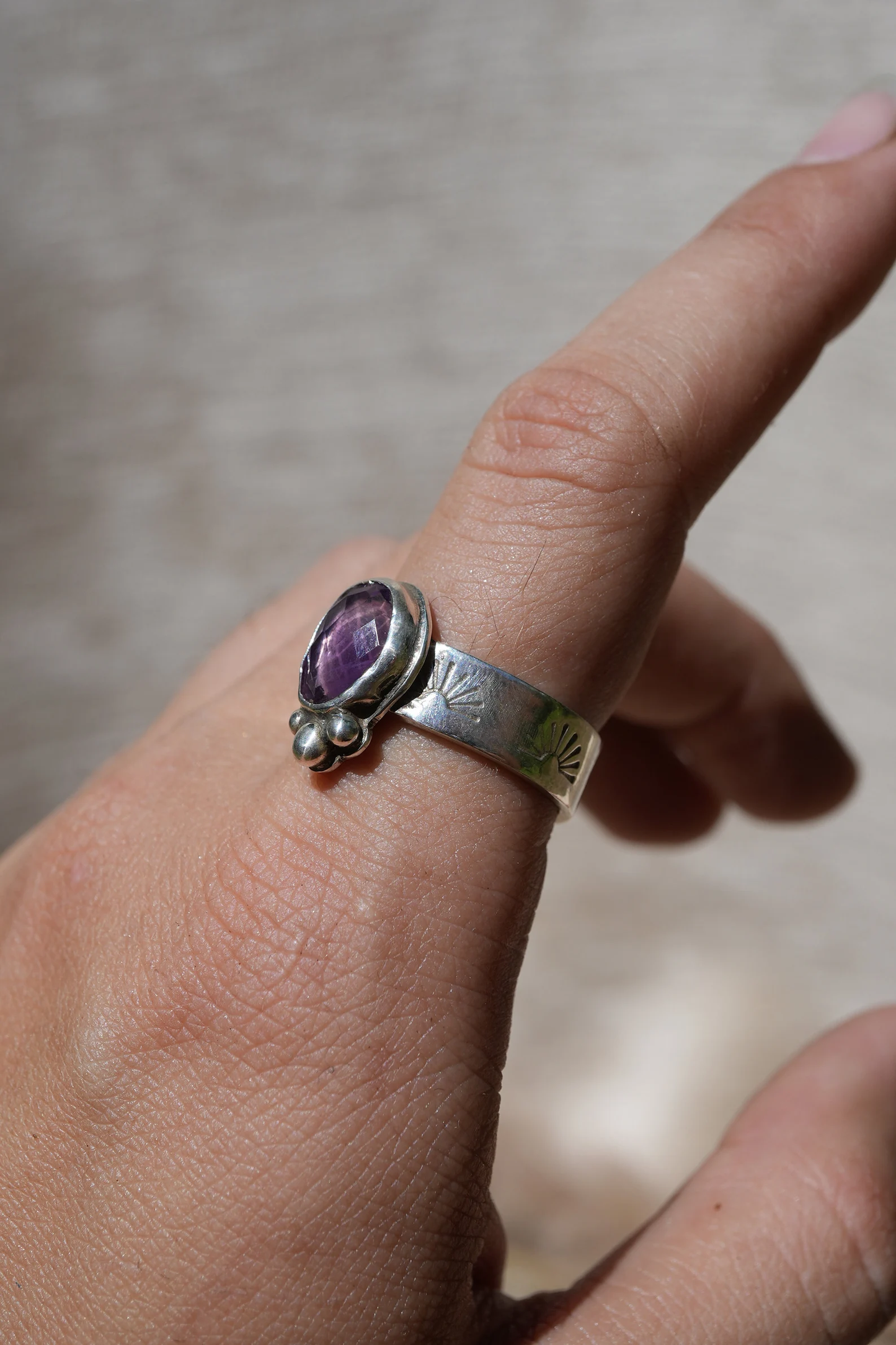 Sterling Silver Amethyst Faceted Ring || Aquarius February Birthstone || Rose Cut Amethyst Stone || Sterling Silver Ring || Bohemian Ring