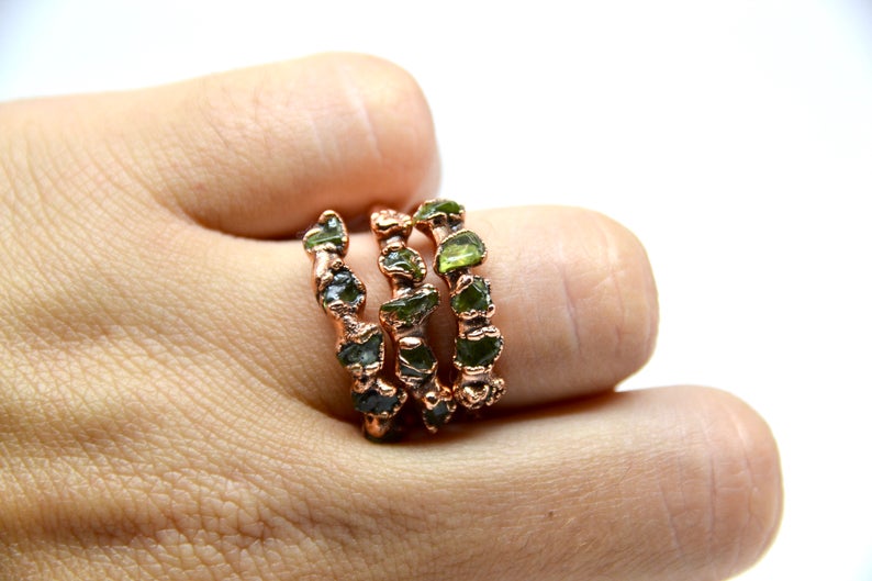 Muli-Stone Raw Peridot Ring || August Birthstone