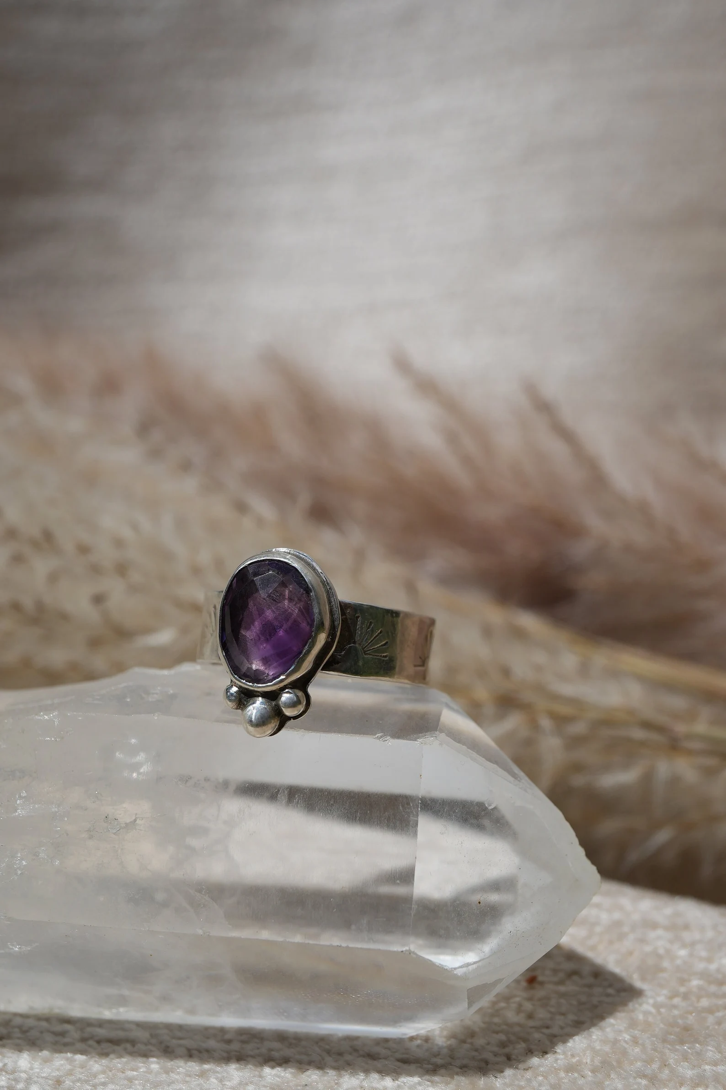 Sterling Silver Amethyst Faceted Ring || Aquarius February Birthstone || Rose Cut Amethyst Stone || Sterling Silver Ring || Bohemian Ring