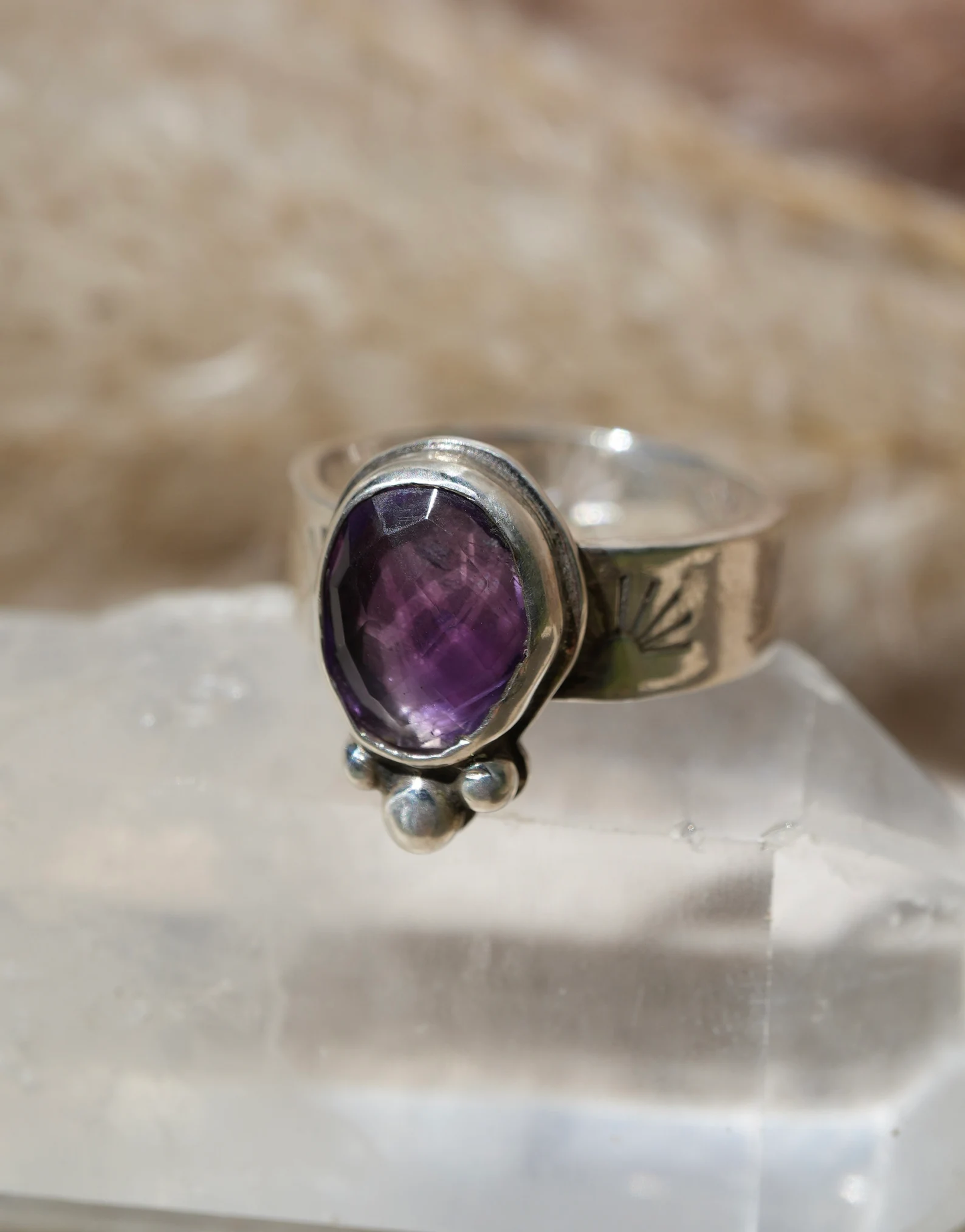 Sterling Silver Amethyst Faceted Ring || Aquarius February Birthstone || Rose Cut Amethyst Stone || Sterling Silver Ring || Bohemian Ring