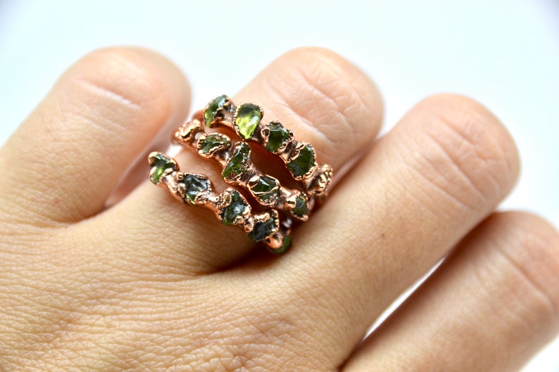 Muli-Stone Raw Peridot Ring || August Birthstone