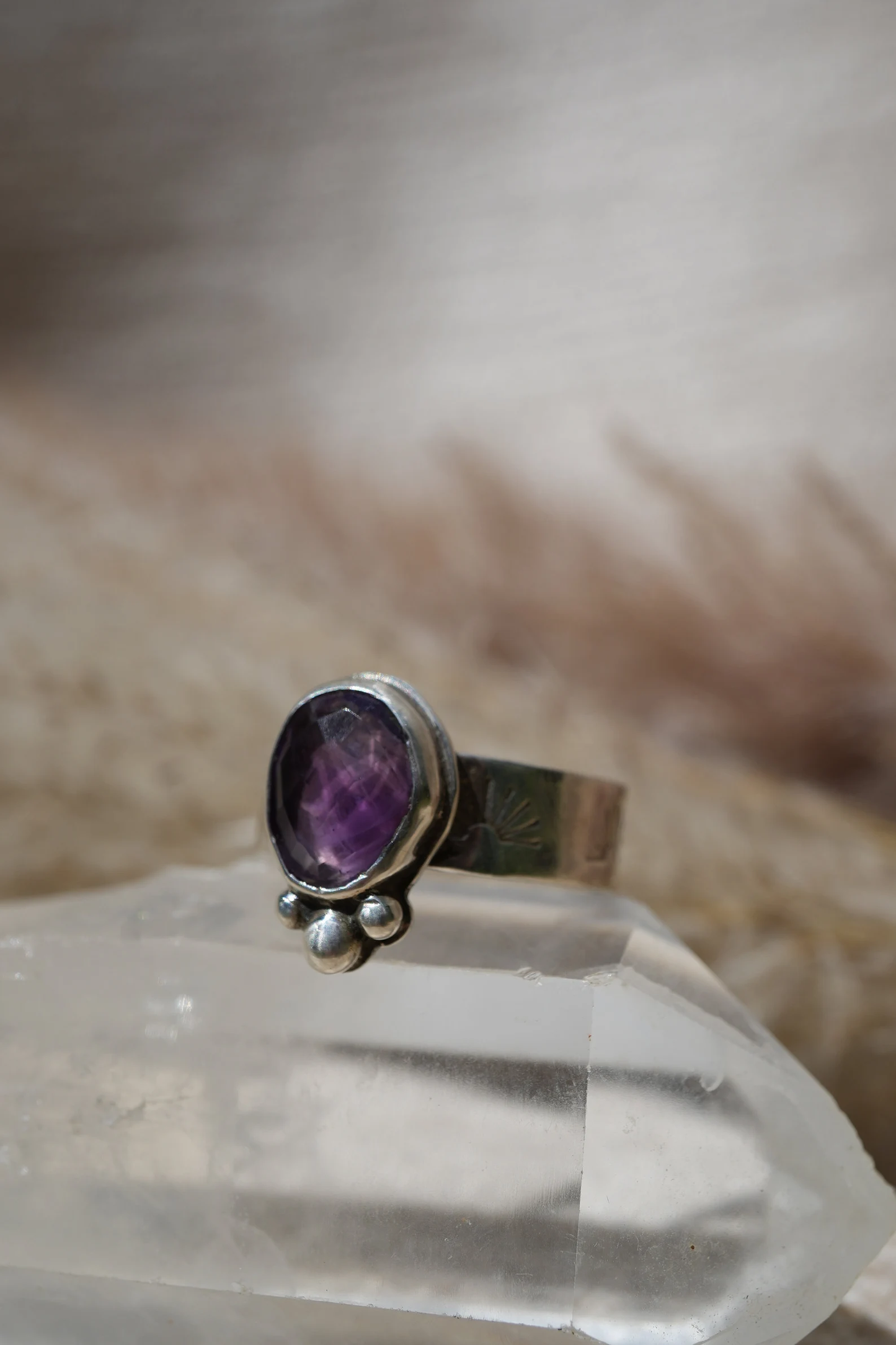 Sterling Silver Amethyst Faceted Ring || Aquarius February Birthstone || Rose Cut Amethyst Stone || Sterling Silver Ring || Bohemian Ring