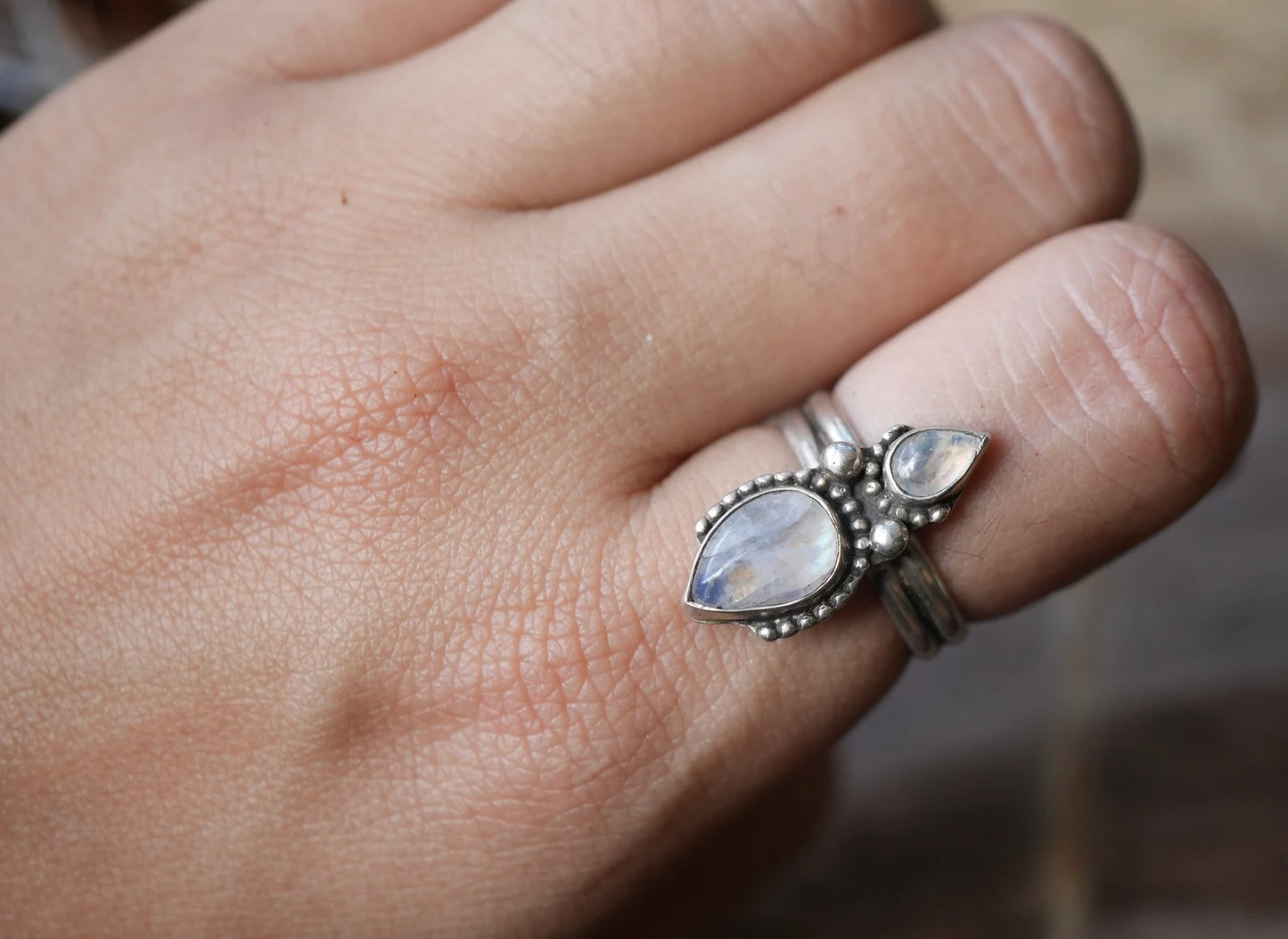 Sterling Silver Moonstone Goddess Ring || Rainbow Moonstone Ring || Solid Sterling Silver