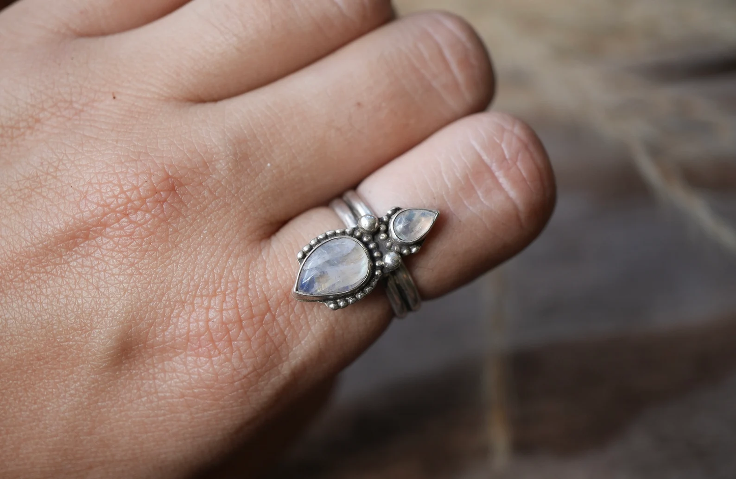 Sterling Silver Moonstone Goddess Ring || Rainbow Moonstone Ring || Solid Sterling Silver