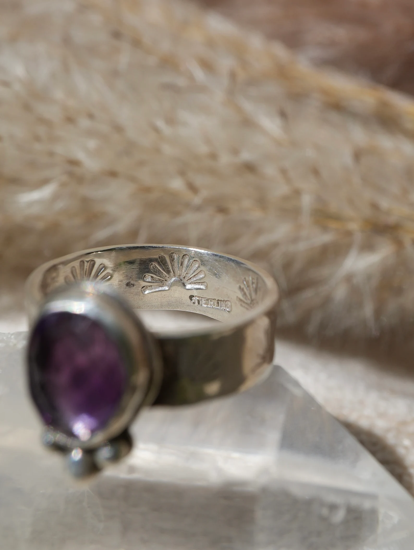 Sterling Silver Amethyst Faceted Ring || Aquarius February Birthstone || Rose Cut Amethyst Stone || Sterling Silver Ring || Bohemian Ring